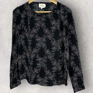 Sezane 100% Silk Printed Long Sleeve Blouse Womens Size 38 French US‎ 6 Top Boho